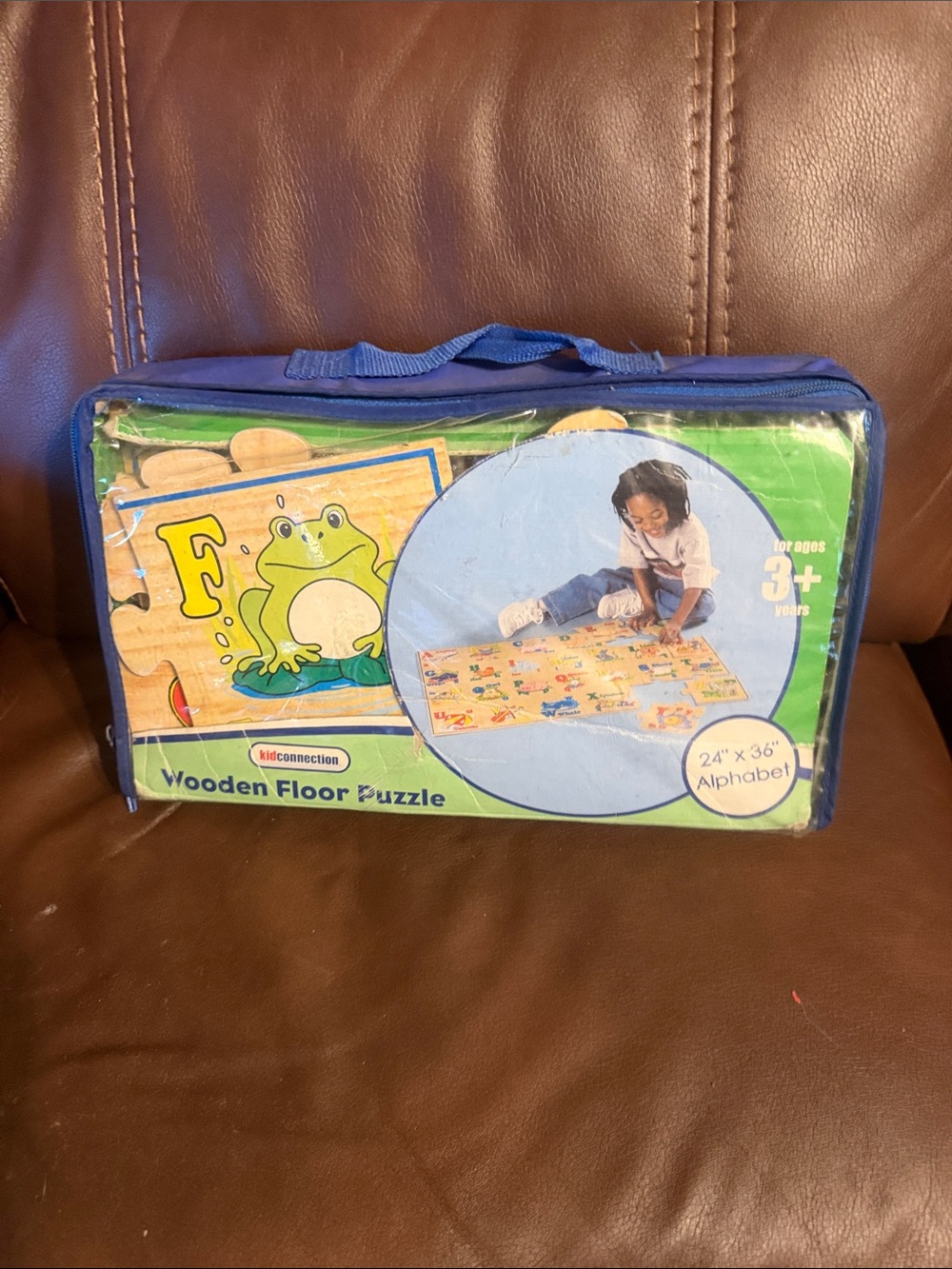 Kidconnection Blue Wooden Alphabet Floor Puzzle with Carry Case